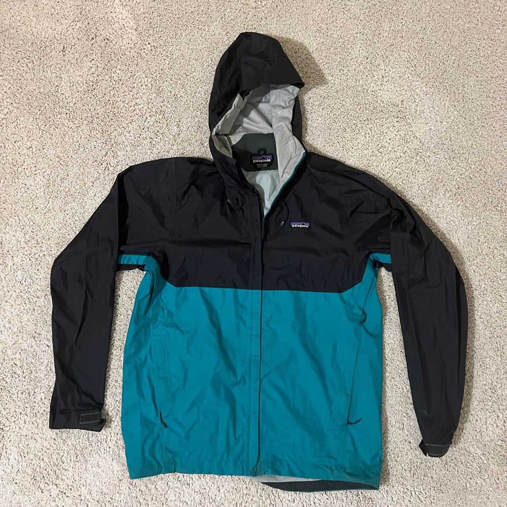 Patagonia men’s torrentshell rain jacket medium teal black